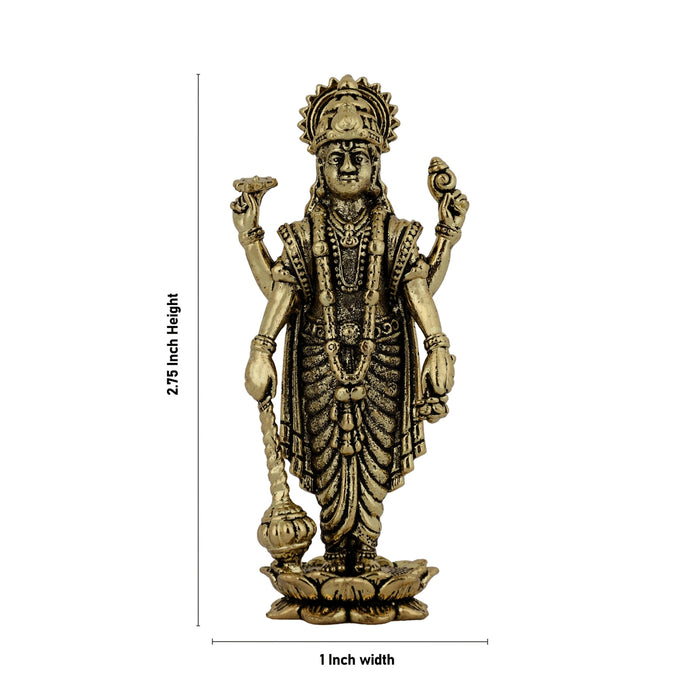 Vishnu Standing on Kamal Base Murti - 2.75 x 1 Inches | Antique Brass Statue / Perumal Idol / Narayana Statue - Brass Murties