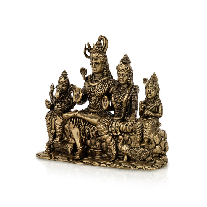 Lord Shiva Family Murti- 5.5 x 6 Inches | Antique Brass Idol/ Shivan Family Idol/ Shiva Family Statue for Pooja - Brass Murties