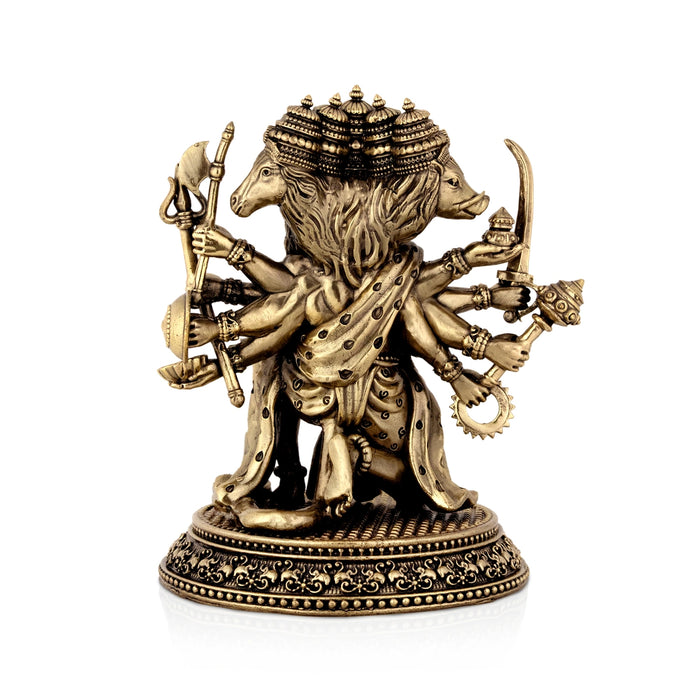 Panchamukha Hanuman Mandi On Base Murti -6 x 5 Inches | Antique Brass Statue/ Anjaneyar Sculpture For Home Decor - Brass Murties