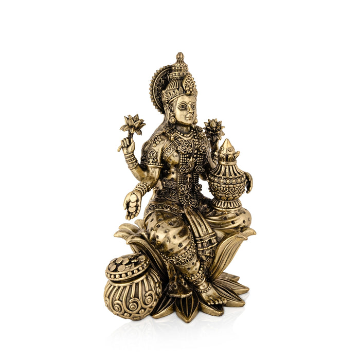Lakshmi Sitting On Lotus Base Murti- 10 x 6 Inches| Antique Brass Idol/ Maha Laxmi Statue/ Decor For Home & Pooja - Brass Murties