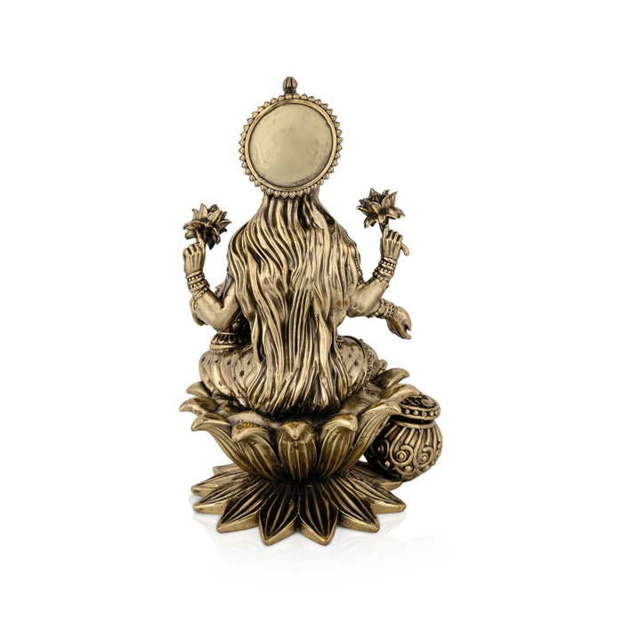 Lakshmi Sitting On Lotus Base Murti- 10 x 6 Inches| Antique Brass Idol/ Maha Laxmi Statue/ Decor For Home & Pooja - Brass Murties