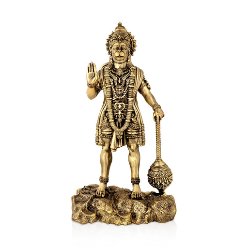Hanuman standing On Base Murti -12 x 6 Inches | Antique Brass Statue/ Anjaneyar Sculpture For Home Decor - Brass Murties