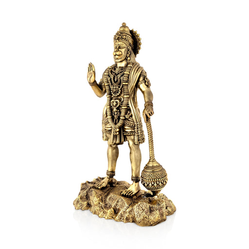 Hanuman standing On Base Murti -12 x 6 Inches | Antique Brass Statue/ Anjaneyar Sculpture For Home Decor - Brass Murties