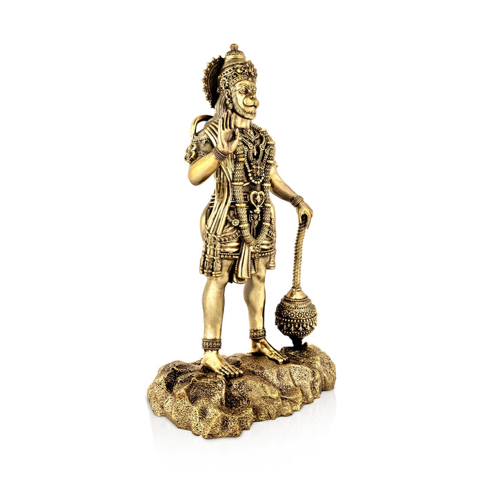 Hanuman standing On Base Murti -12 x 6 Inches | Antique Brass Statue/ Anjaneyar Sculpture For Home Decor - Brass Murties
