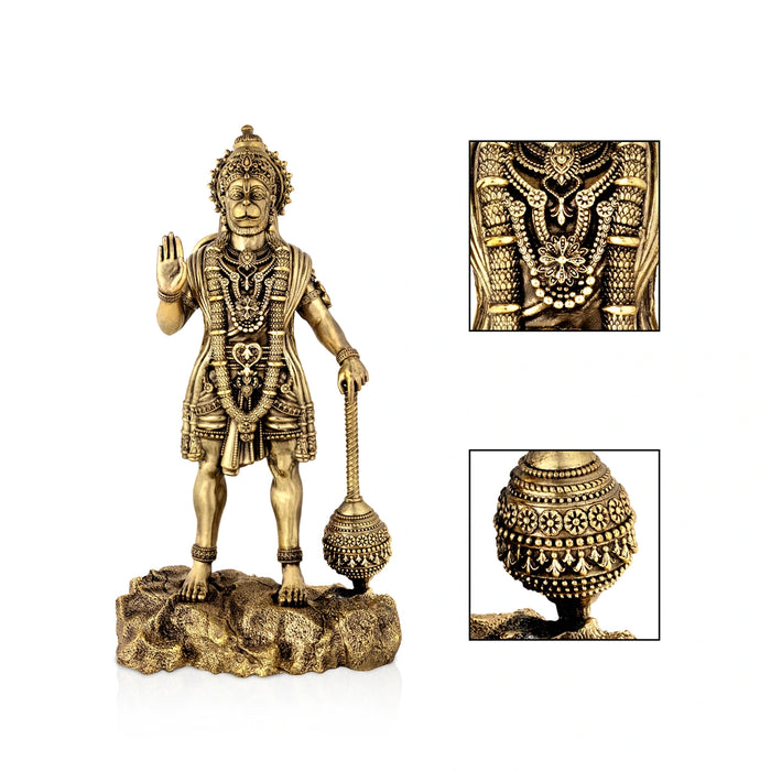 Hanuman standing On Base Murti -12 x 6 Inches | Antique Brass Statue/ Anjaneyar Sculpture For Home Decor - Brass Murties