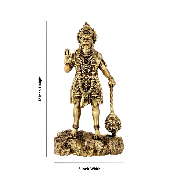 Hanuman standing On Base Murti -12 x 6 Inches | Antique Brass Statue/ Anjaneyar Sculpture For Home Decor - Brass Murties