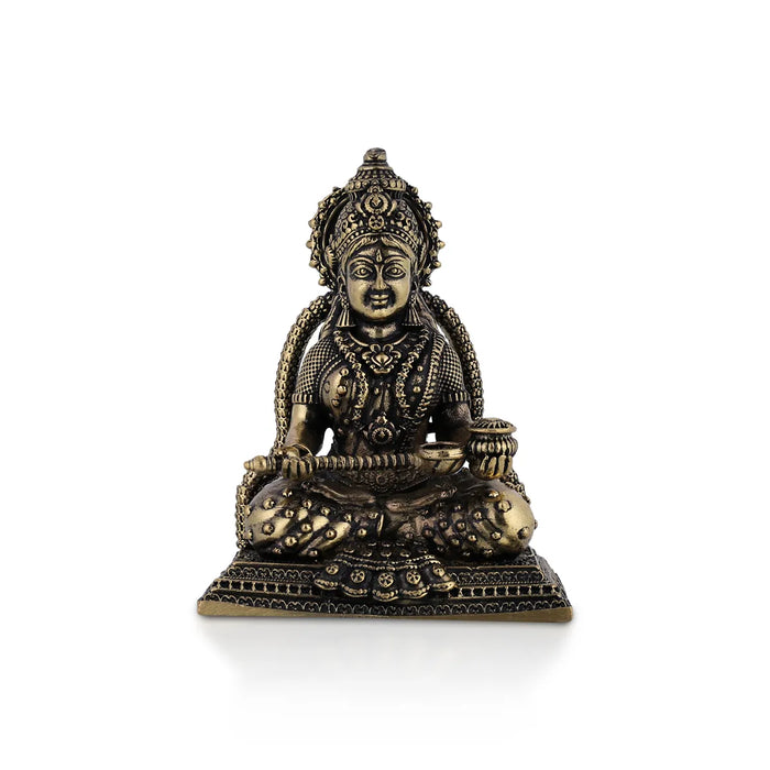 Annapurna Devi Sitting On Base - 2.75 X 2 Inches | Antique Brass Idol/ Annapoorani Statue For Divine Blessings - Brass Murties