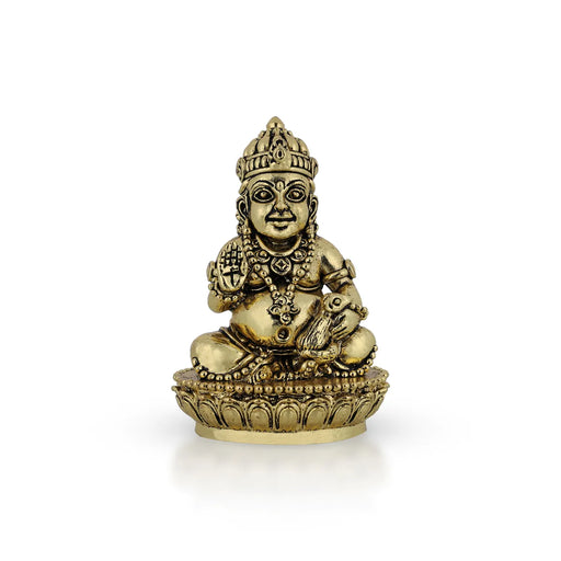 Kubera Statue Sitting On Base - 3.5 X 2.5 Inches | Antique Brass Idol/ Kuber Murti For Wealth And Prosperity - Brass Murties