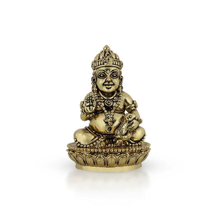 Kubera Statue Sitting On Base - 3.5 X 2.5 Inches | Antique Brass Idol/ Kuber Murti For Wealth And Prosperity - Brass Murties