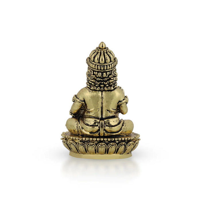 Kubera Statue Sitting On Base - 3.5 X 2.5 Inches | Antique Brass Idol/ Kuber Murti For Wealth And Prosperity - Brass Murties