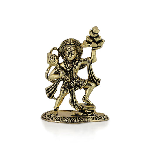 Hanuman Statue Lifting Sanjeevi Mountain- 1.75 X 1.25 Inches | Antique Brass Idol/ Anjaneya Statue For Courage - Brass Murties
