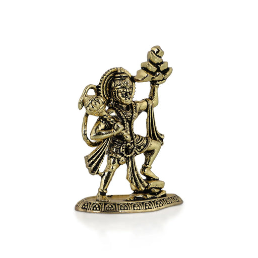 Hanuman Statue Lifting Sanjeevi Mountain- 1.75 X 1.25 Inches | Antique Brass Idol/ Anjaneya Statue For Courage - Brass Murties
