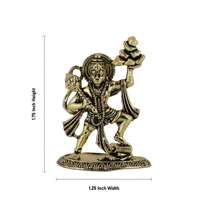 Hanuman Statue Lifting Sanjeevi Mountain- 1.75 X 1.25 Inches | Antique Brass Idol/ Anjaneya Statue For Courage - Brass Murties