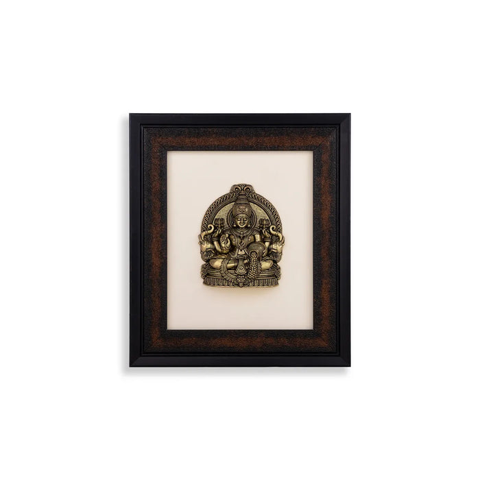Gajalakshmi Idol with Frame – 9.5 x 8 Inches / Brass Lakshmi Statue / Wealth & Home Temple Decor