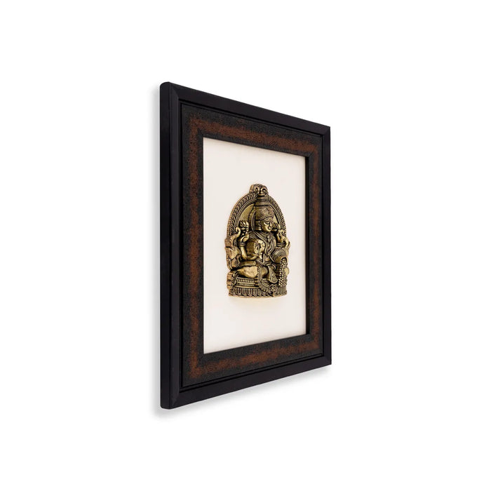 Gajalakshmi Idol with Frame – 9.5 x 8 Inches / Brass Lakshmi Statue / Wealth & Home Temple Decor