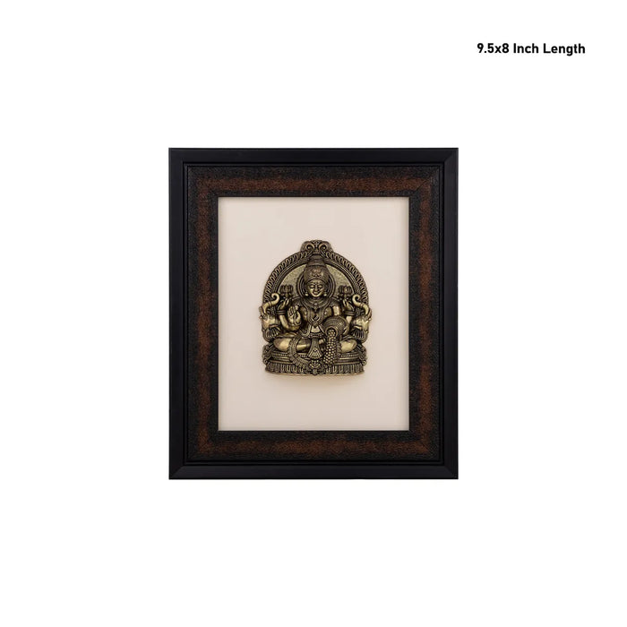 Gajalakshmi Idol with Frame – 9.5 x 8 Inches / Brass Lakshmi Statue / Wealth & Home Temple Decor