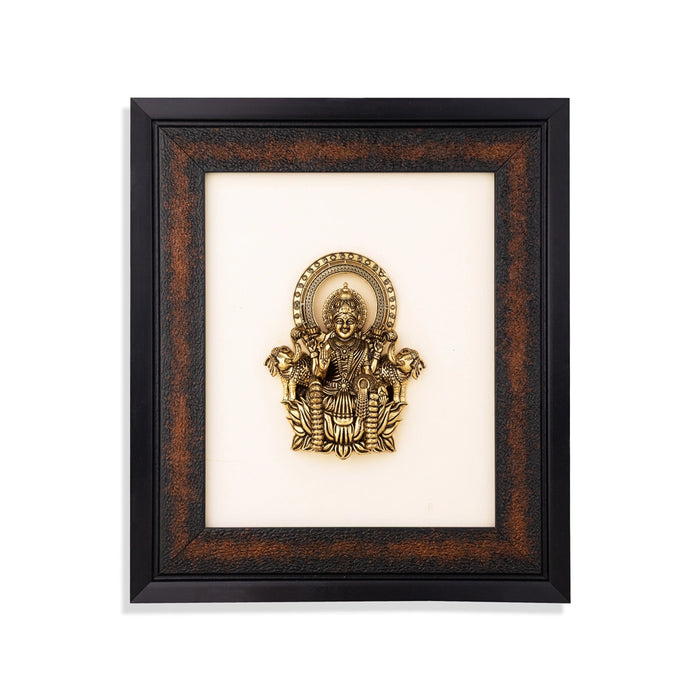 Lakshmi Devi Idol with Frame - 9.5 x 8 Inches | Antique Gold Finish / Wall Hanging Decor For Home & Pooja