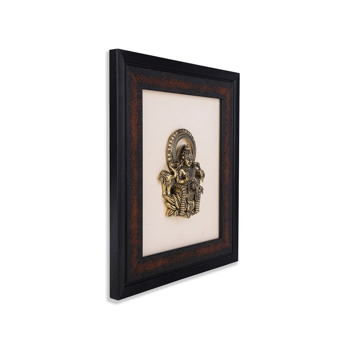 Lakshmi Devi Idol with Frame - 9.5 x 8 Inches | Antique Gold Finish / Wall Hanging Decor For Home & Pooja