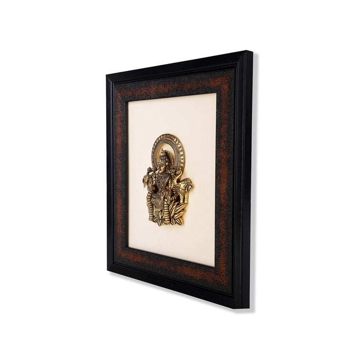 Lakshmi Devi Idol with Frame - 9.5 x 8 Inches | Antique Gold Finish / Wall Hanging Decor For Home & Pooja