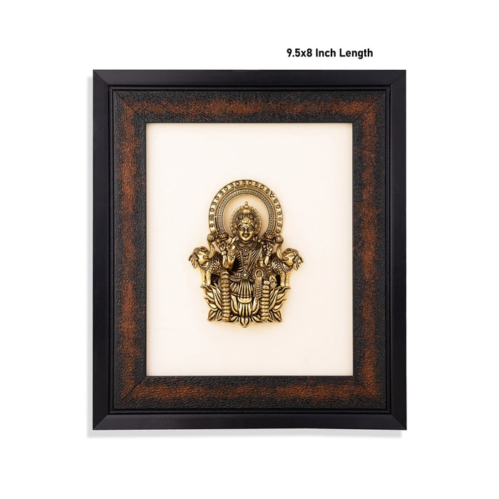 Lakshmi Devi Idol with Frame - 9.5 x 8 Inches | Antique Gold Finish / Wall Hanging Decor For Home & Pooja
