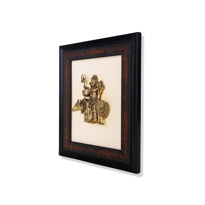 Ardhanarishvara Idol - 9.5 x 8 inches | Brass Idol/ Elegant Frame with textured Border/ WallHanging Decor for Home & pooja