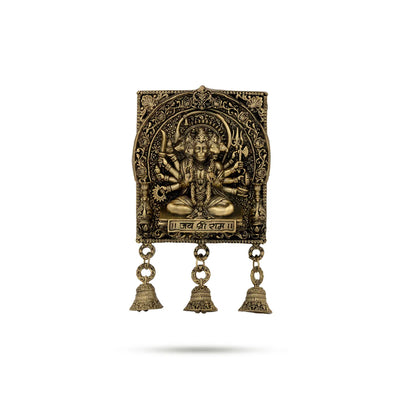 Panchmukhi Hanuman Wall Hanging – 7 x 4 Inches / Brass Hanuman Idol with Bells / Protection Decor / Pooja Room Use