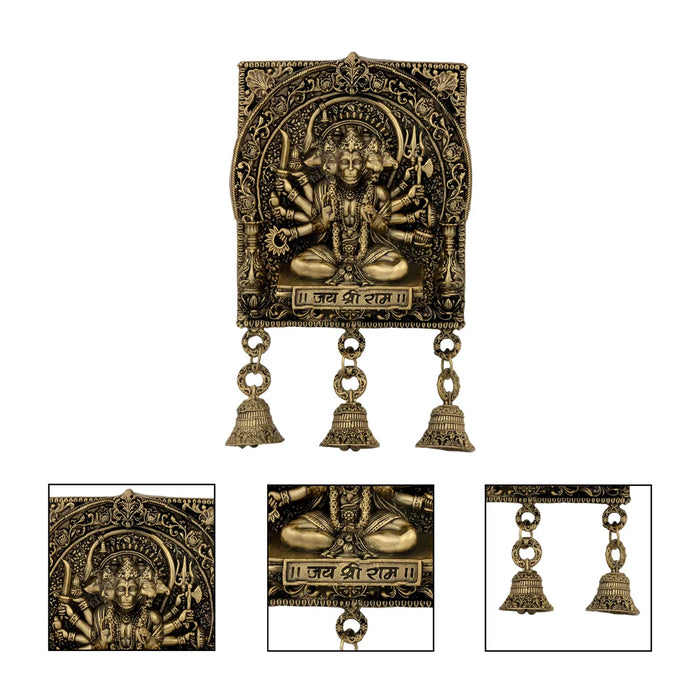 Panchmukhi Hanuman Wall Hanging – 7 x 4 Inches / Brass Hanuman Idol with Bells / Protection Decor / Pooja Room Use