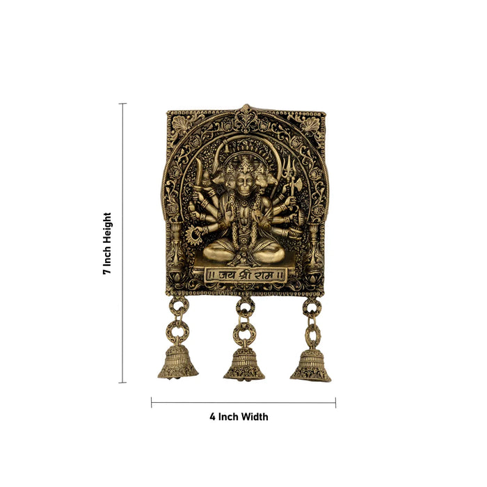 Panchmukhi Hanuman Wall Hanging – 7 x 4 Inches / Brass Hanuman Idol with Bells / Protection Decor / Pooja Room Use