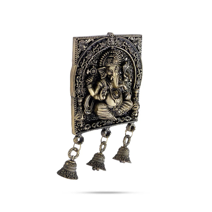 Ganesha Wall Hanging- 3.75 x 3.75 Inches| Brass Ganapati Wall Decor with Bells/ Vastu Hanging for Home & Temple - Wall Hanging