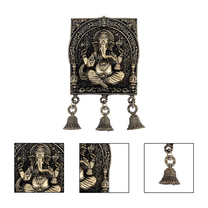 Ganesha Wall Hanging- 3.75 x 3.75 Inches| Brass Ganapati Wall Decor with Bells/ Vastu Hanging for Home & Temple - Wall Hanging