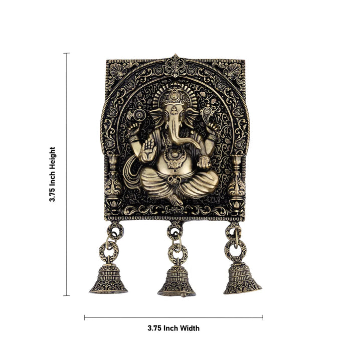 Ganesha Wall Hanging- 3.75 x 3.75 Inches| Brass Ganapati Wall Decor with Bells/ Vastu Hanging for Home & Temple - Wall Hanging