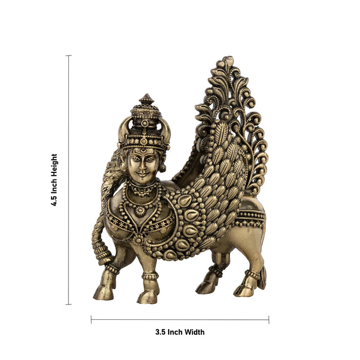 Kamadhenu Idol – 4.5 X 3.5 Inches | Antique Brass Idol / Kamdhenu Cow Statue / Kamadhenu Statue For Home