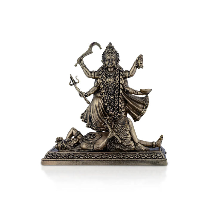 Kali Devi on Base Murti - 3.75 x 3.75 Inches | Antique Brass Idol/ Goddess Dakshina Kali Statue/ Mahakali Murti - Brass Murties