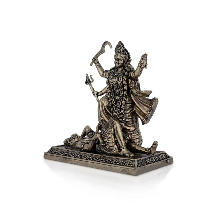 Kali Devi on Base Murti - 3.75 x 3.75 Inches | Antique Brass Idol/ Goddess Dakshina Kali Statue/ Mahakali Murti - Brass Murties
