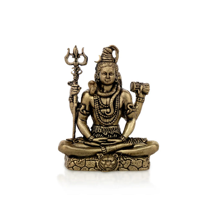 Shiva Statue – 2 x 1.5 Inches | Antique Brass Shiv Murti / Lord Shivan Idol for Home Temple & Pooja Decor