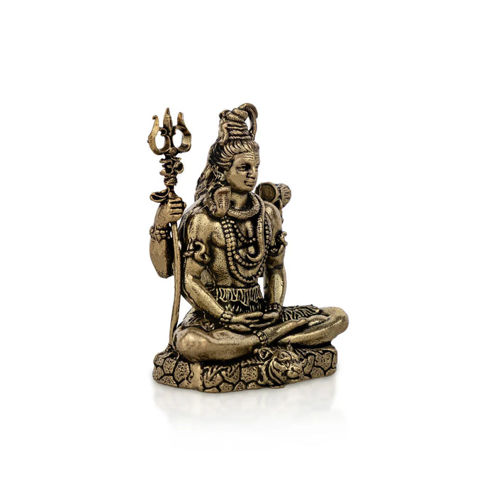 Shiva Statue – 2 x 1.5 Inches | Antique Brass Shiv Murti / Lord Shivan Idol for Home Temple & Pooja Decor