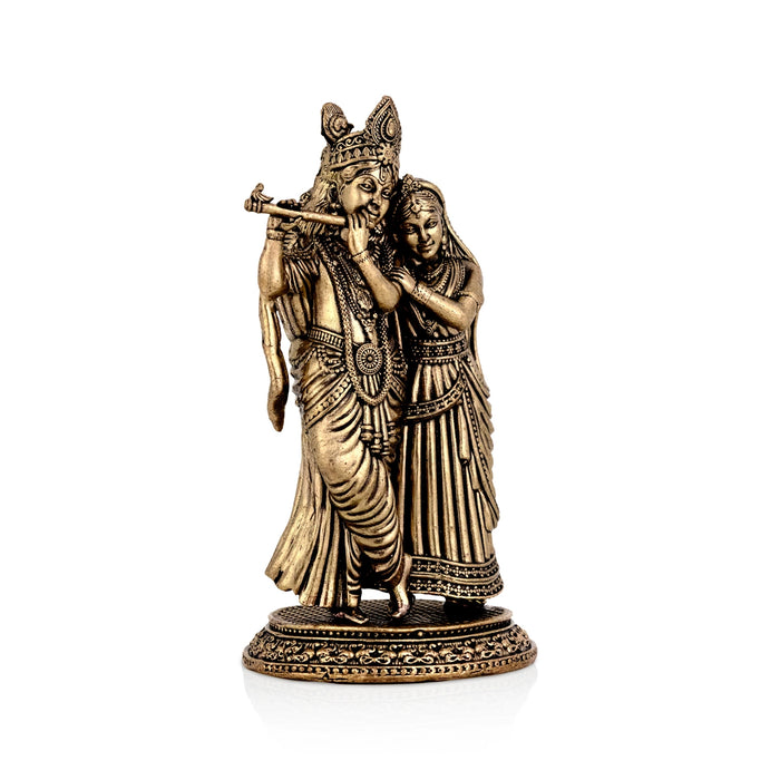 Radha Krishna Standing On Base Murti - 4.25 x 2.25 Inches | Antique Brass Idol / Radha Krishna Statue For Home - Brass Murties