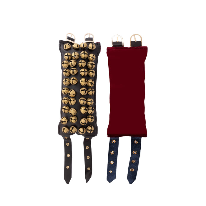 Brass Ghungroo- 15 Inches | 4 Line Ghunghroo/ Velvet Velcro Dance Salangai For Bharatanatyam Performance