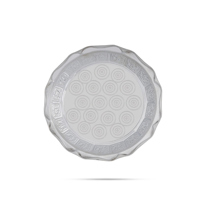 Pooja Thali Set | 4 Pcs/ White Metal Plate/ Kumkum Box/ Water Sprinkler/ Puja Thali Set for Home - Pooja Thali Sets