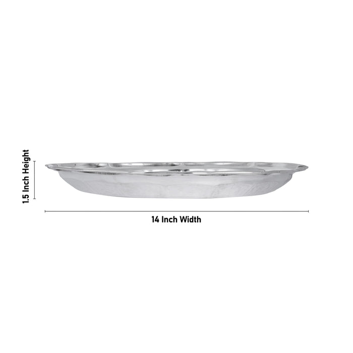 Pooja Thali Set | 4 Pcs/ White Metal Plate/ Kumkum Box/ Water Sprinkler/ Puja Thali Set for Home - Pooja Thali Sets