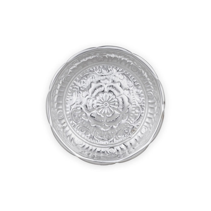 Pooja Plate With Leg - 2.75 X 8 Inches | White Metal Thali Plate/ Pooja Thali For Ritual Offerings And Temple - Pooja Plate & Tray