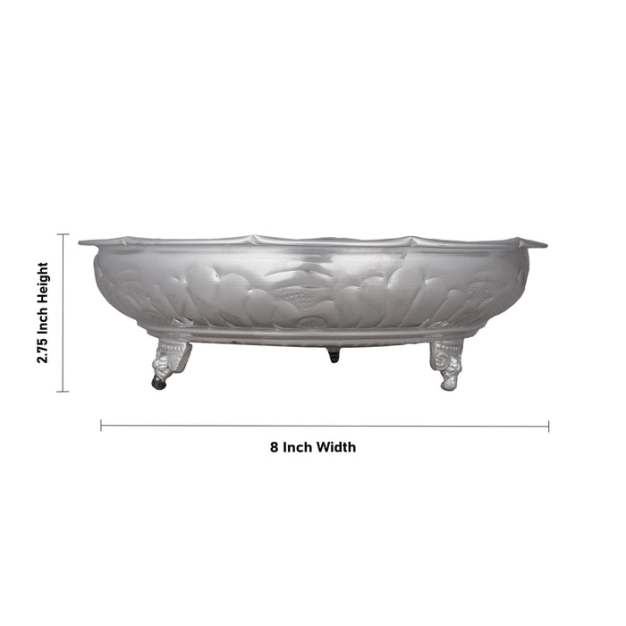 Pooja Plate With Leg - 2.75 X 8 Inches | White Metal Thali Plate/ Pooja Thali For Ritual Offerings And Temple - Pooja Plate & Tray