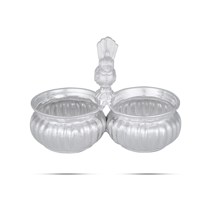 2 Cups Chomukha With Annam Handle - 3.5 x 4 Inches | German Silver Panchwala/ Kumkum Holder for Pooja/ 120 Gms - Bowls