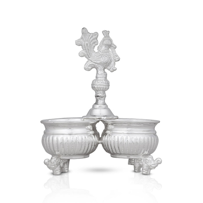 4 Cups Chomukha With Annam Handle - 6.5 x 4.5 Inches | German Silver Panchwala With Elephant Leg/ Kumkum Holder - Bowls