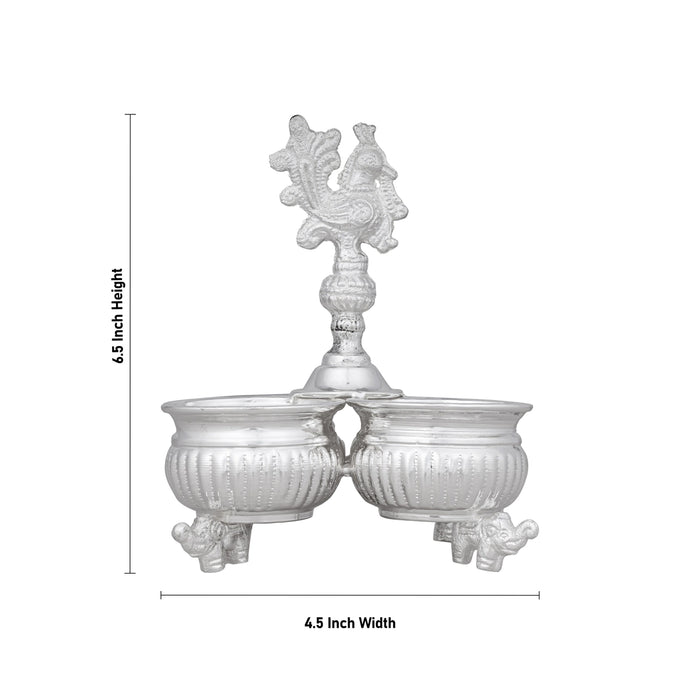 4 Cups Chomukha With Annam Handle - 6.5 x 4.5 Inches | German Silver Panchwala With Elephant Leg/ Kumkum Holder - Bowls