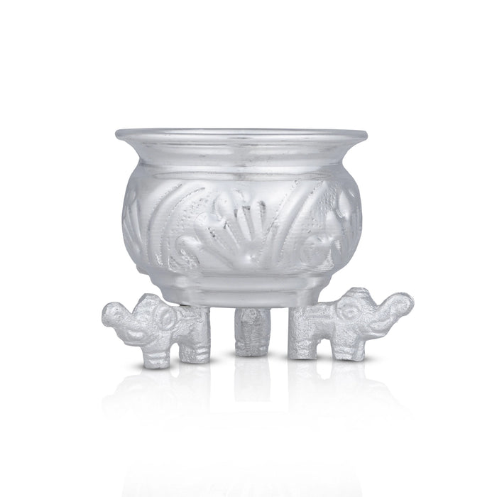 Chandan Cup With Elephant Leg - 2.5 x 2.5 Inches | German Silver Cup/ Chandan Bowl for Pooja/ 105 Gms Approx - Bowls