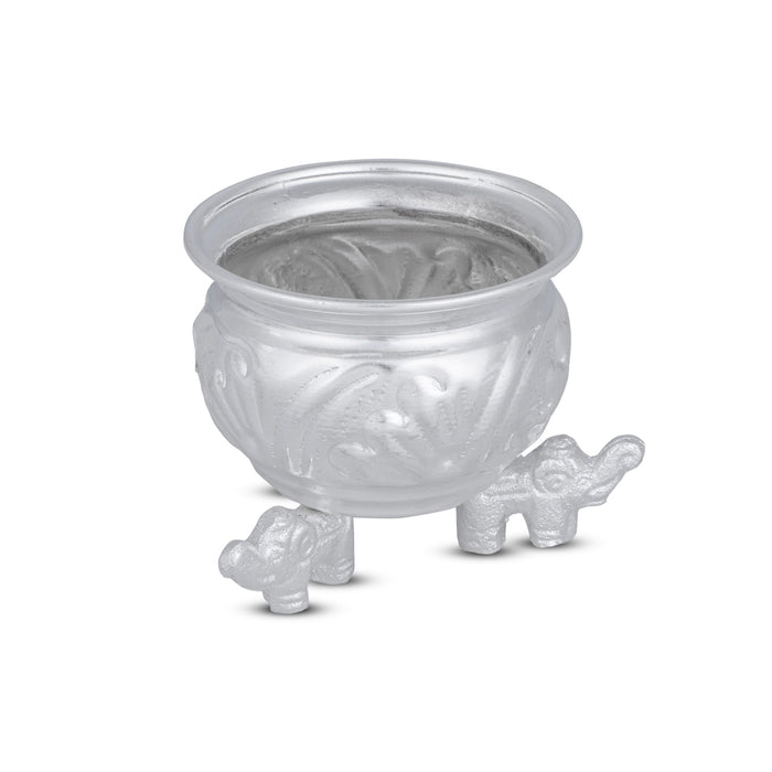 Chandan Cup With Elephant Leg - 2.5 x 2.5 Inches | German Silver Cup/ Chandan Bowl for Pooja/ 105 Gms Approx - Bowls