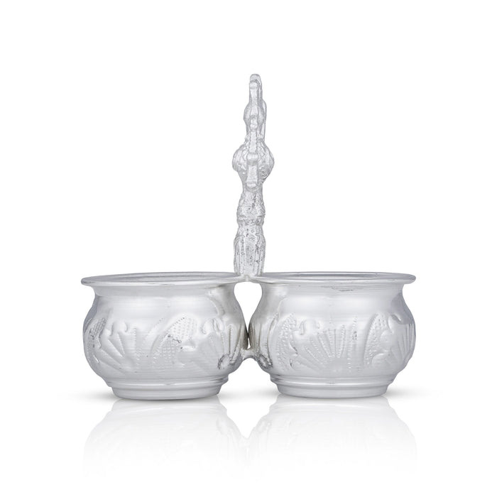 2 Cups Chomukha With Annam Handle - 5 x 5 Inches | German Silver Panchwala/ Kumkum Holder for Pooja/ 170 Gms - Bowls