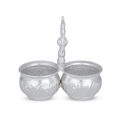 2 Cups Chomukha With Annam Handle - 5 x 5 Inches | German Silver Panchwala/ Kumkum Holder for Pooja/ 170 Gms - Bowls