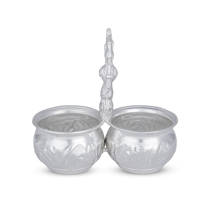 2 Cups Chomukha With Annam Handle - 5 x 5 Inches | German Silver Panchwala/ Kumkum Holder for Pooja/ 170 Gms - Bowls